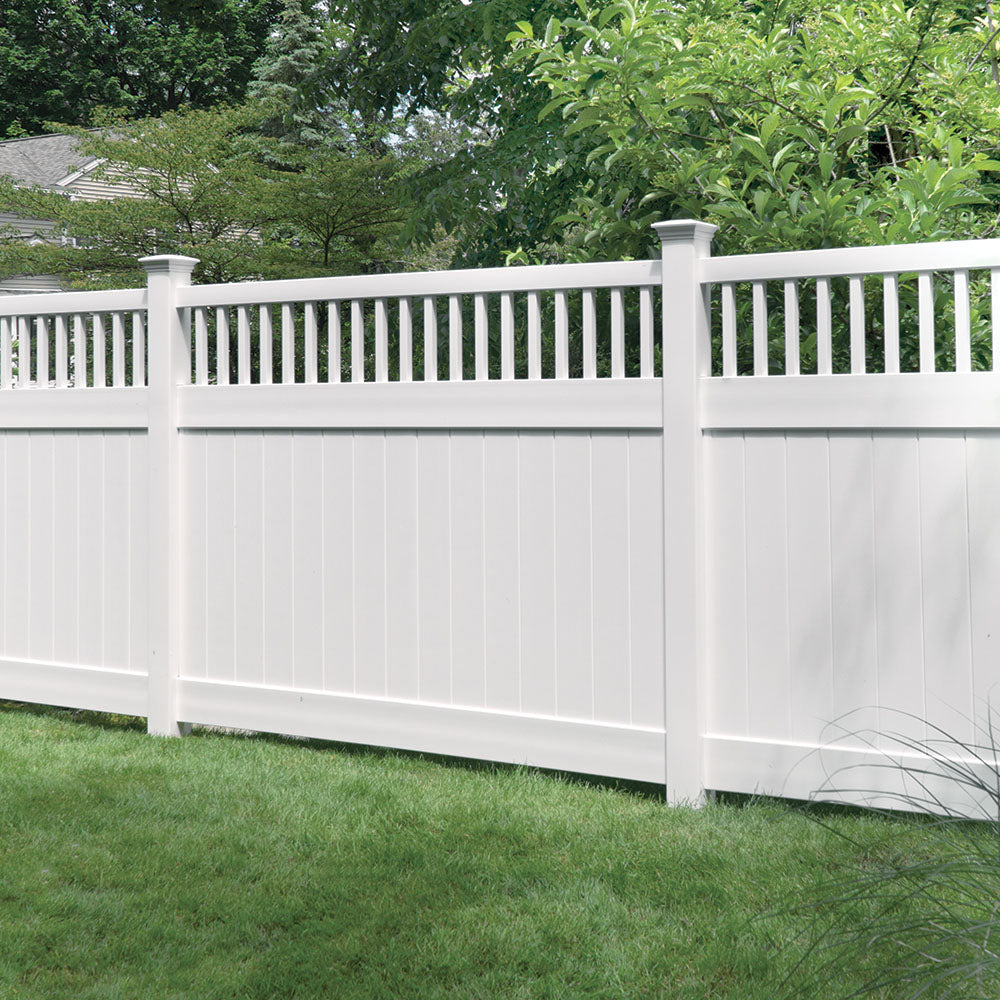 PVC Privacy Fence Panel with Picket Top 6x8ft (White)